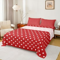 Manfei Polka Dots Boy Girl Twin Sheet Sets 3pcs,Vintage Aesthetic Twin Fitted Sheet Microfiber,Red White Breathable Flat Sheet,Microfiber Bedroom Decor