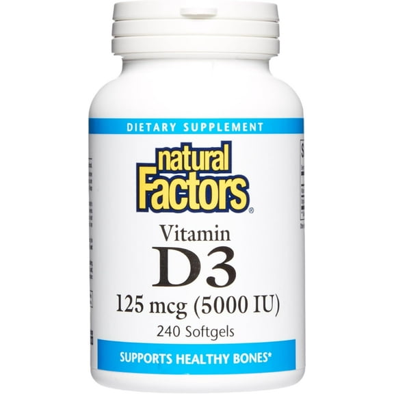 Natural Factors Vitamin D3 5000 IU (125 mcg), Supports Strong Bones, Muscles and Immune Function, 240 Softgels