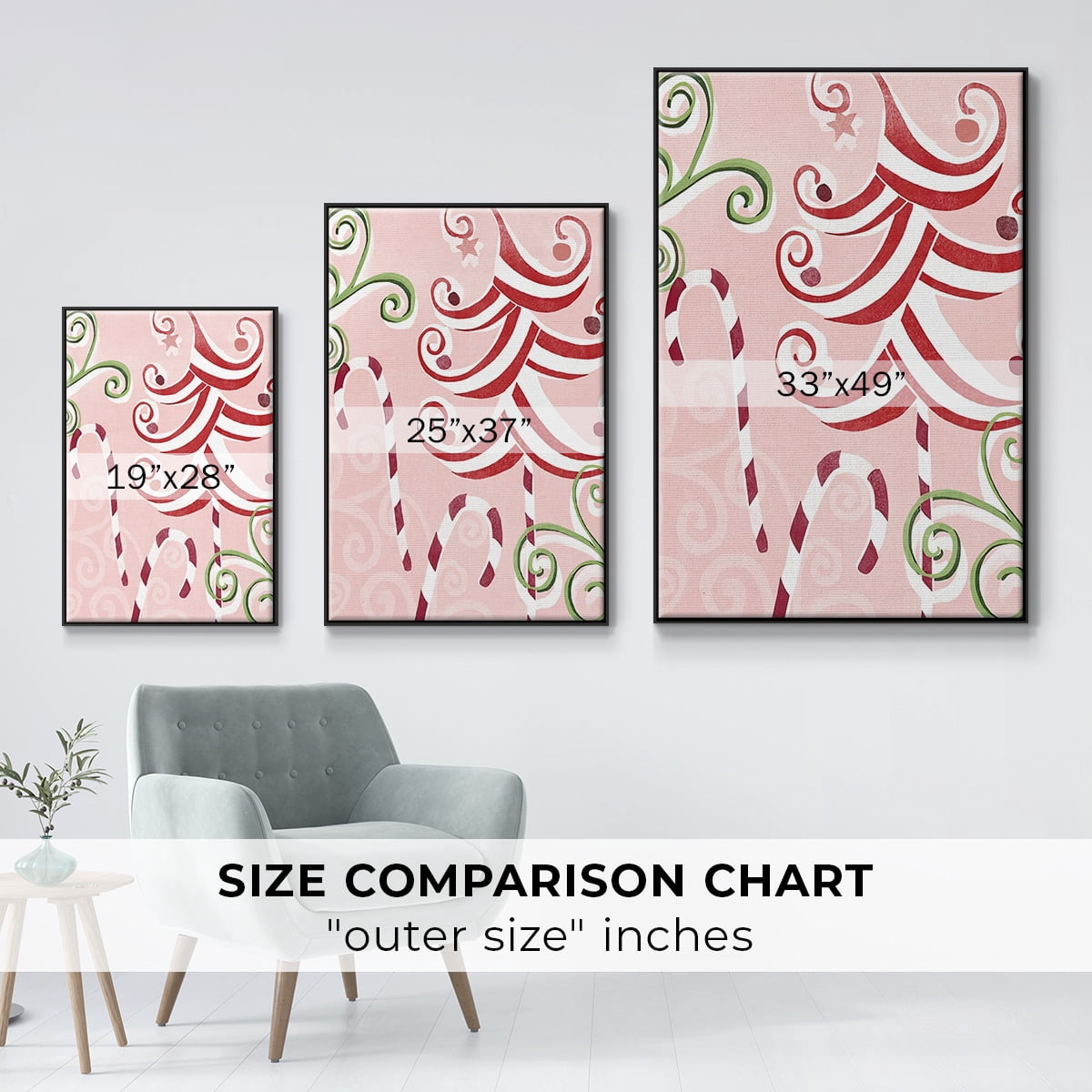 Candy Cane Holiday II - Framed Gallery Wrapped Holiday Canvas - 27 x 41 - Black Frame