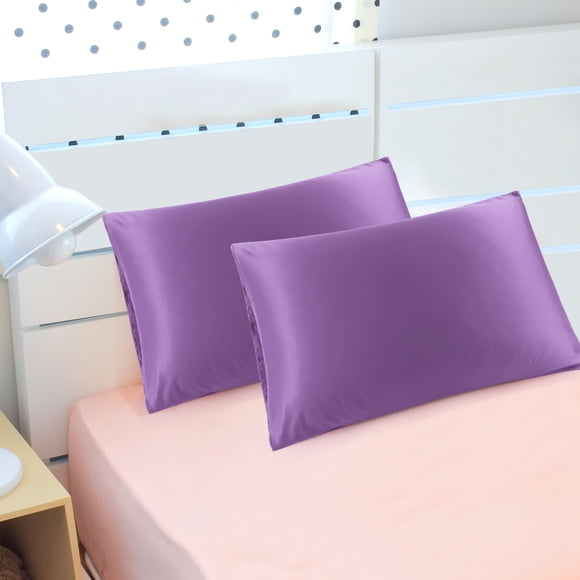 Funda de almohada de satén de lujo PiccoCasa, juego de 2, morado no estándar