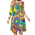 thumbnail image 2 of Groovy Fun Back Lacing Backless Dress Square Neck Dress Sweetheart Knot Flared Dress Sixties Fun Colorful Happy Face 60S Hippy, 2 of 5