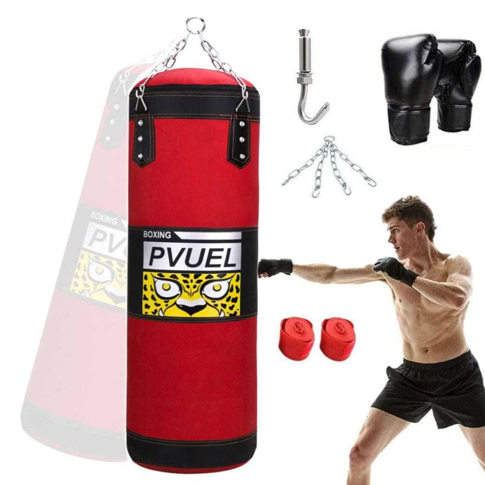 100LB HEAVY BAG KIT Boxing Punching Gloves Hand Wraps MMA Training Vintage Style 
