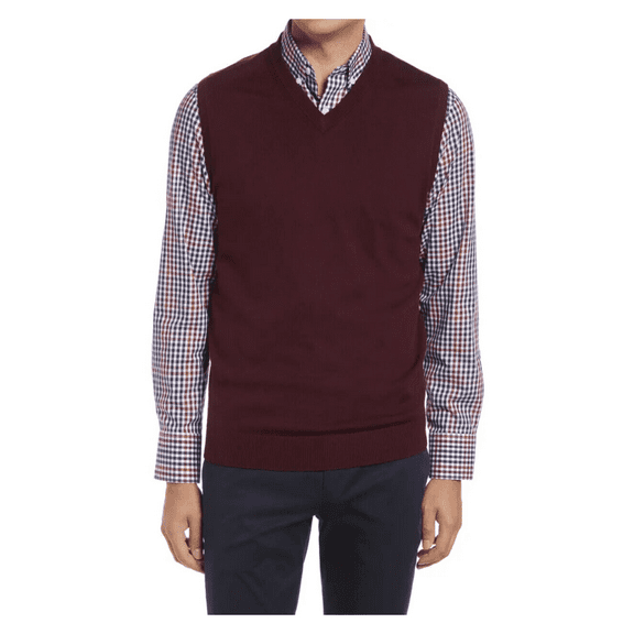 Hart Schaffner Marx Merino Wool V-Neck Vest, Merlot Heather, L