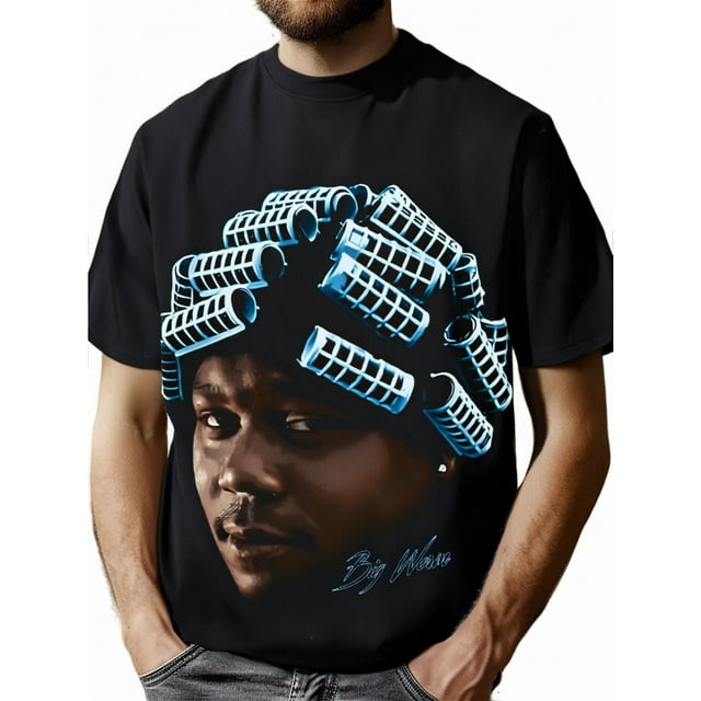 Camiseta de manga corta con cuello redondo y diseño de gusano grande y cómodo para hombre