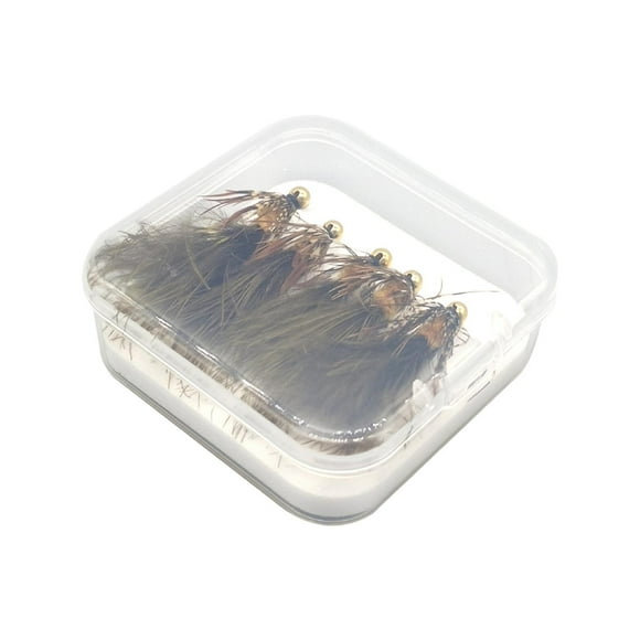 QualitChoice 5x Mouches de Pêche à la Mouche avec Équipement de Poids Marron Perles Foncées Fait Main Pêche à la Laine