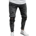 thumbnail image 2 of Tejiojio Men's and Big Men's Flat Front Comfort Waist Flex Pants Mens Skinny Stretch Denim Pants Distressed Ripped Freyed Slim Fit Jeans Trousers, 2 of 7