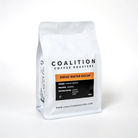 Coalition Coffee Roasters Swiss Water Decaf Whole Bean Coffee, Medium Roast, Cocoa, Walnut & Crisp Clean Finish, 12 oz – Mexican Single Origin