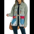 thumbnail image 3 of Chaqueta Vaquera de Larga con Solapa Holgada y Parches para Mujer, Estilo Retro con Borde Sin Rematar, de Medio. Verde Retro M, 3 of 6
