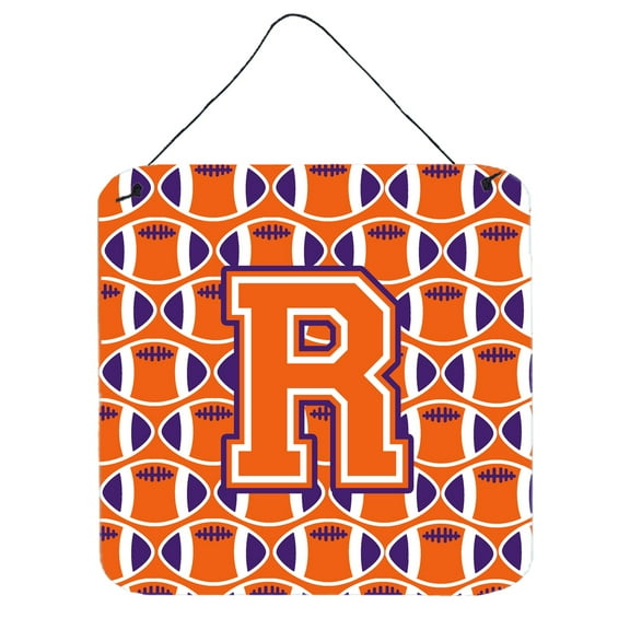 Letter R Football Orange White and Regalia Wall or Door Hanging Prints