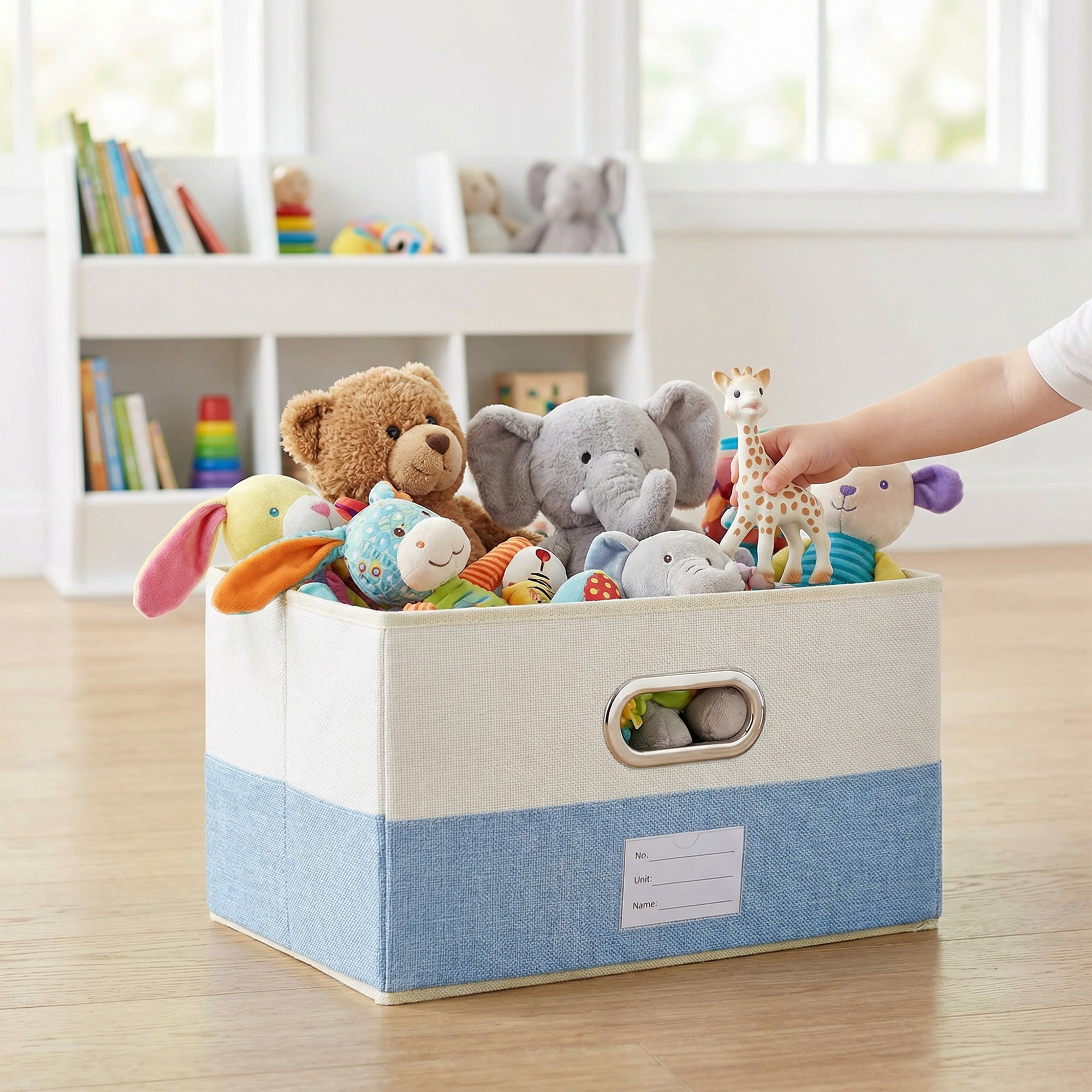 Unique Bargains Fabric Storage Bin with Lids Blue 15*9.8*8.3in