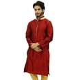 thumbnail image 3 of Atasi Men's Long Maroon Dupion Band Collar Shirt Ethnic Clothing-Medium, 3 of 7
