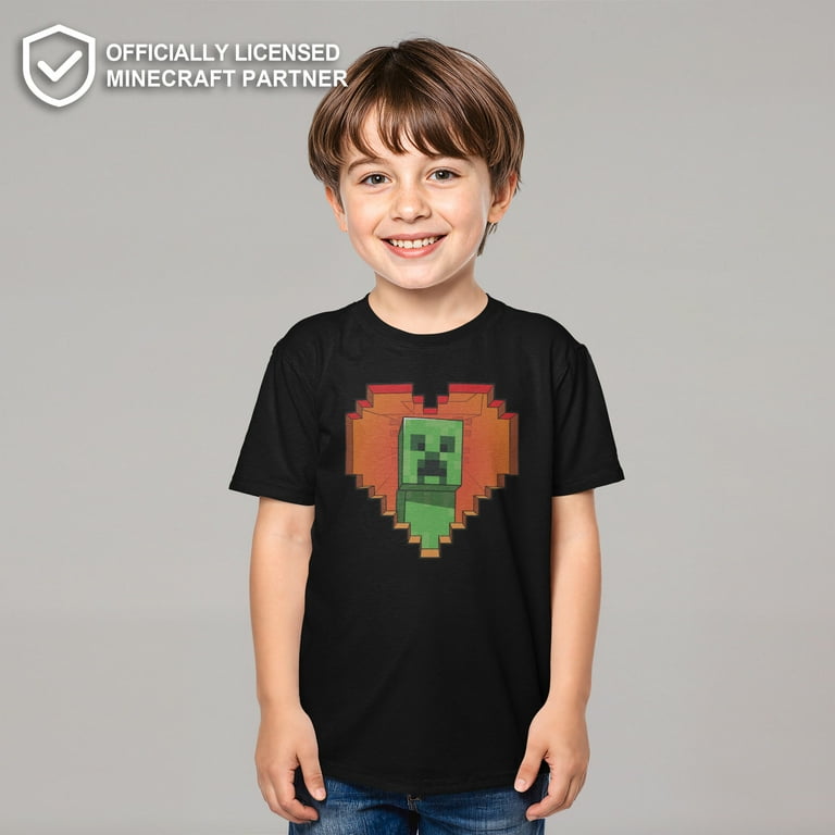 Minecraft Boys' Valentine's Day Creeper Heart Graphic Tee, Black