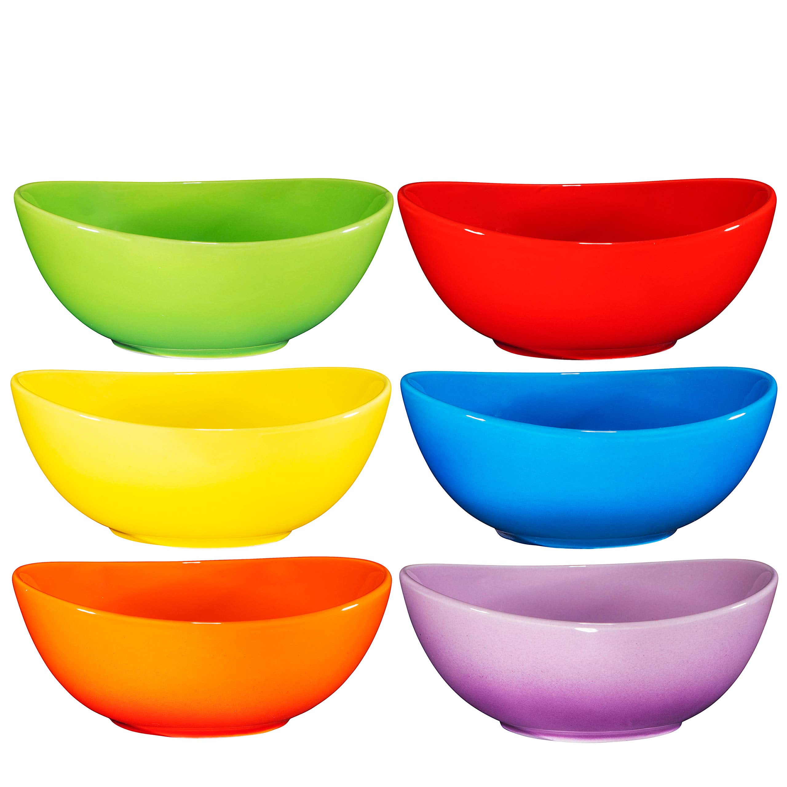 Bruntmor 28oz Round Curved Ceramic Bowls Set of 6, Large 28oz Multicolor Ceramic Bowls for