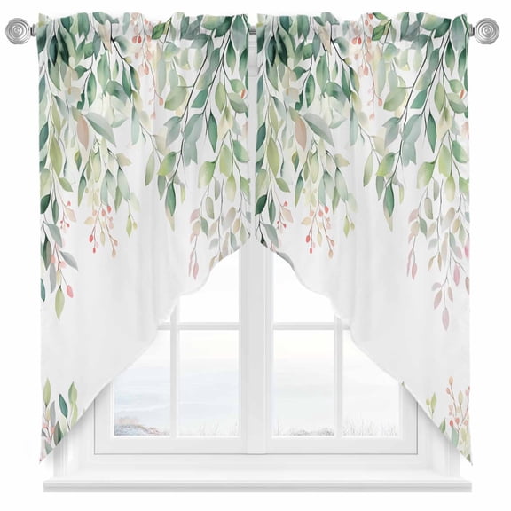Rattails Leaves Swag Valances for Windows 2 Pack Vines Plants Branch Gradient Watercolor Swag Kitchen Curtains 63 Inches Long Rod Pocket Short Window Treatment for Kitchen Bathroom 36"x63"