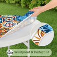 thumbnail image 5 of Vibrant Floral Print Boho Tablecloth - Elastic Edge for Round Tables 52-56 Inches - Stretchable Table Cover for Indoor Outdoor, 5 of 7