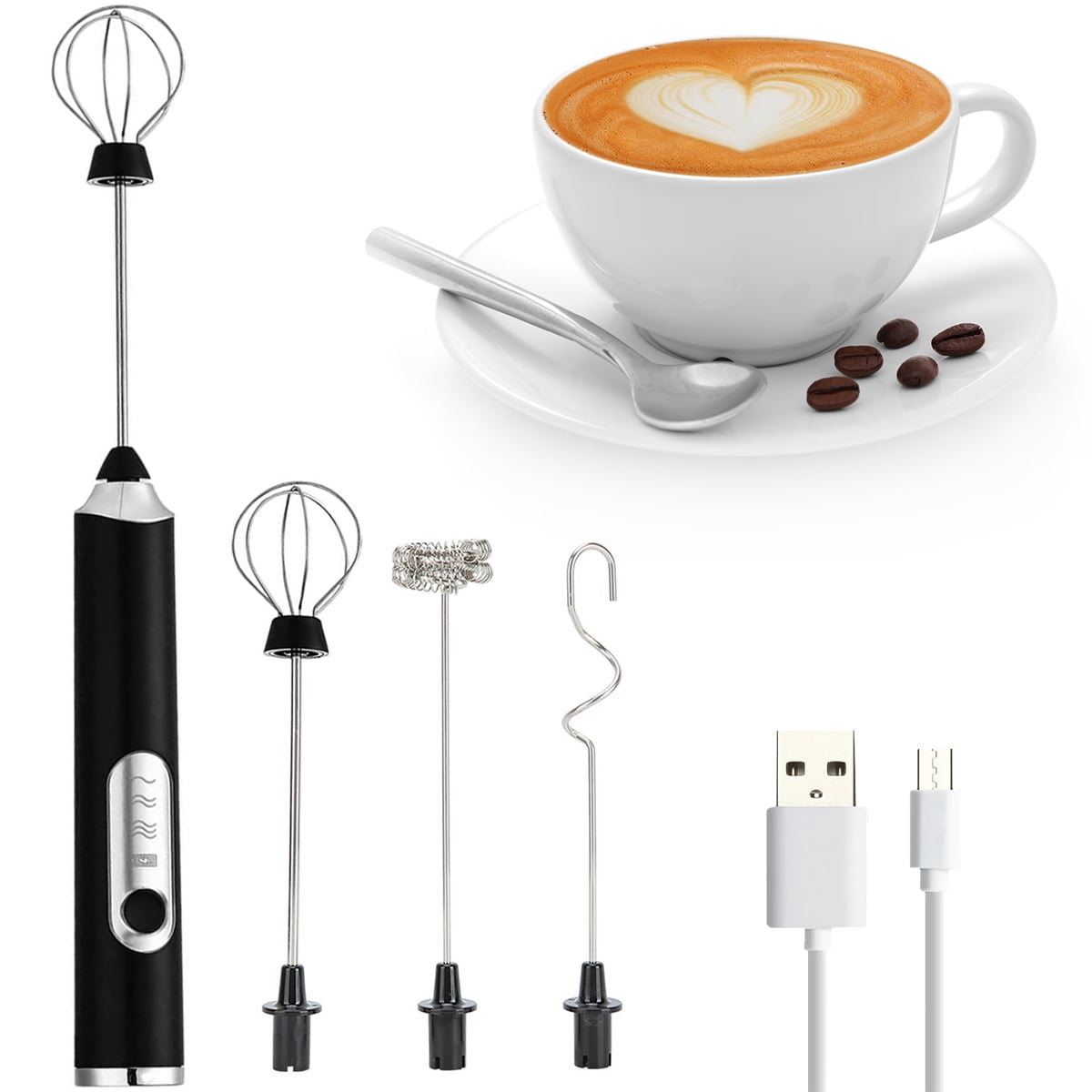 Milk Frother Handheld with 3 Heads,Coffee Whisk Foam Mixer with 3 Speeds,Electric Mini Hand Blender for Latte Cappuccino Hot Chocolate Egg -