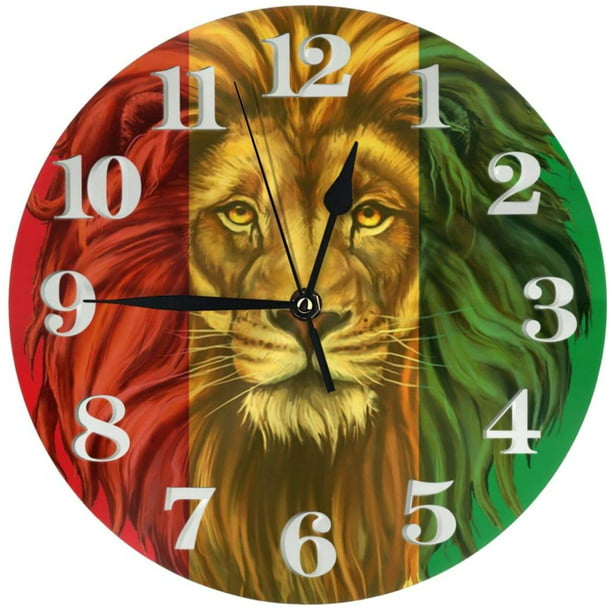 Rasta Lion Wall Clocks Decorative For Kitchen Home Office Wall Decor Wooden Home Decor 12 Non Ticking Round Wall Clock Quality Quartz Battery Operated Wall Clocks Walmart Com Walmart Com