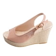 thumbnail image 6 of Rokment Women's Espadrilles Wedge High Heels Dressy Sandals Bridal Elegant Leather Peep Toe Platform Chunky Heeled Slingback Dress Pumps for Summer Pink Size 6, 6 of 8
