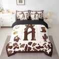 thumbnail image 2 of Manfei Brown Monogrammed A Bedding Comforter Set 7pcs, Western Cowgirl Cowboy Queen Bedding Sets, Cartoon Princess Style Reversible Queen Sheet Sets, Lightweight Room Decor, 2 of 7