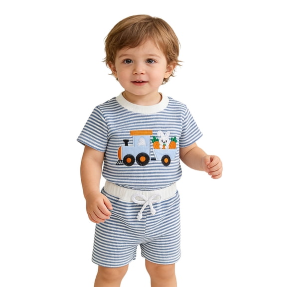 Kiijoy Baby Boys Easter Outfits Letter Embroidery Short Sleeve T-Shirt Shorts Set, Sizes 6-12 Months