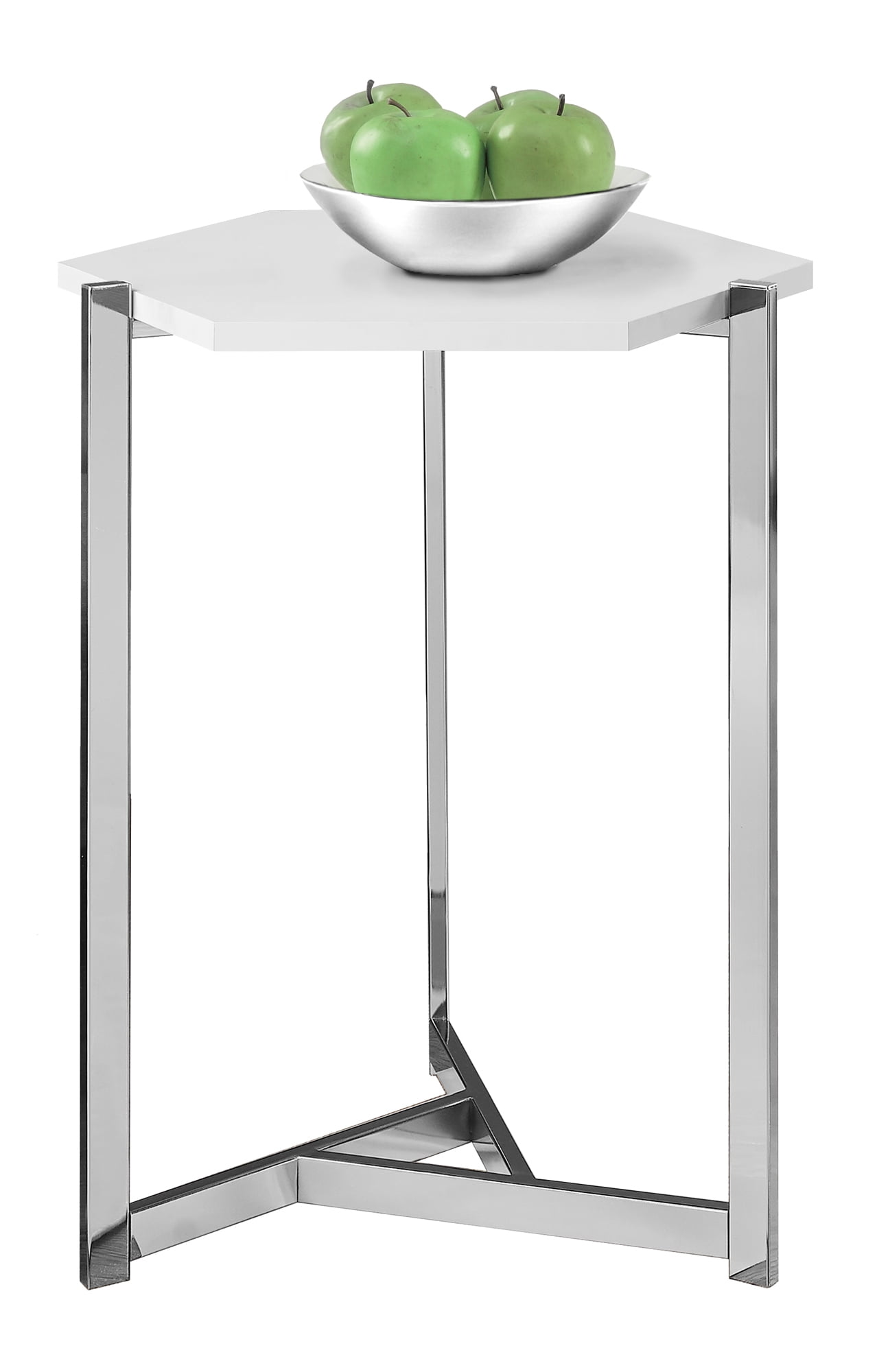24" White and Silver Contemporary Hexagon Accent Table