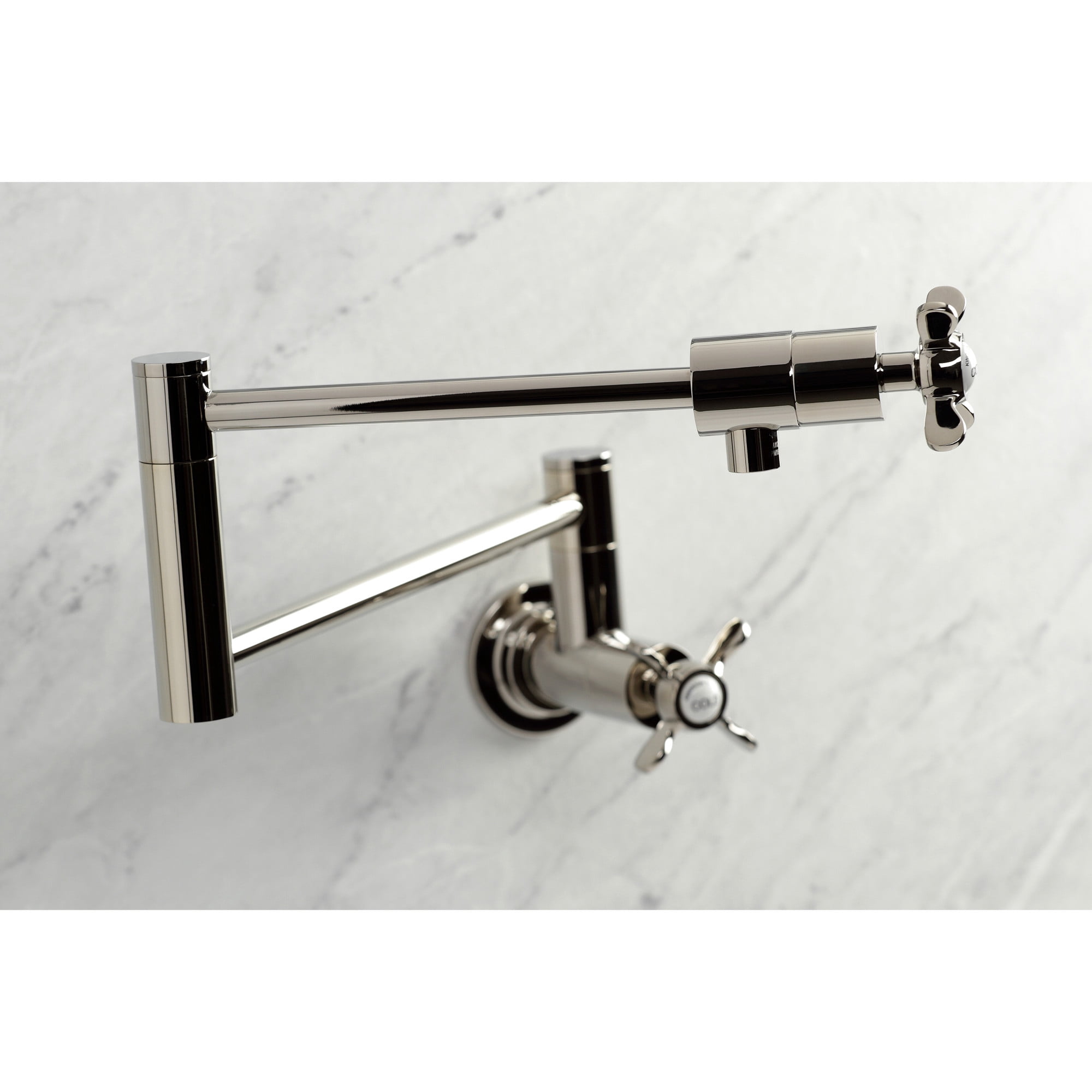Kingston Brass KS4106BEX Essex Two-Handle 1-Hole Wall Mount Pot Filler Faucet in Polished Nickel