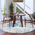 thumbnail image 4 of Retro Ocean Round Living Room Rugs 6 ft, Blue Beige Sea Turtles Jellyfish Seaweed Shells Washable Area Rug with Non-Slip Sturdy Edge Binding Round Carpet for Kitchen Office Bedroom, 4 of 9