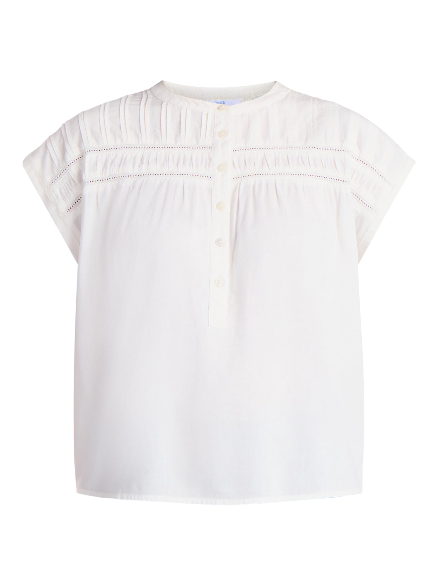 Time and Tru Women's Pintuck Blouse with Short Sleeves, Sizes XS-XXXL