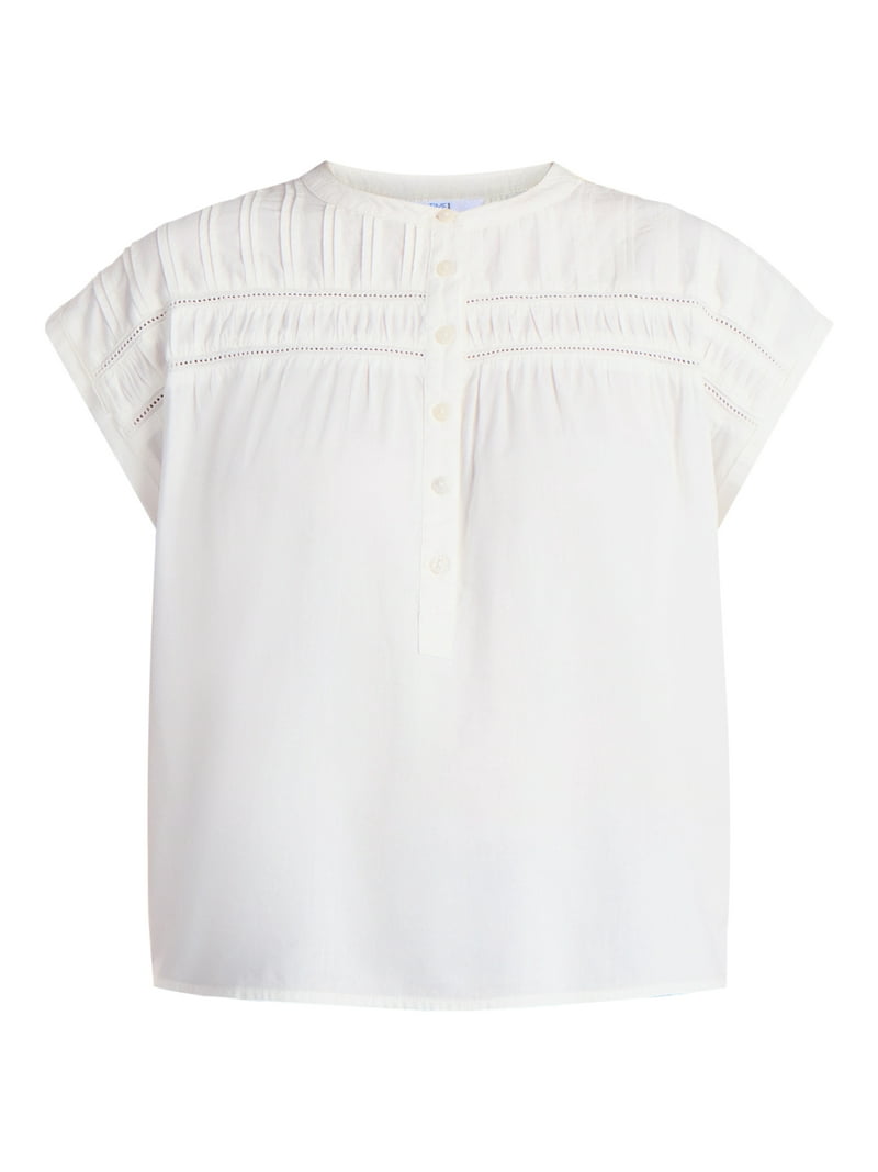 Time and Tru Women's Pintuck Blouse with Short Sleeves