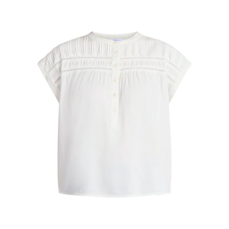 Time and Tru Women's Pintuck Blouse with Short Sleeves