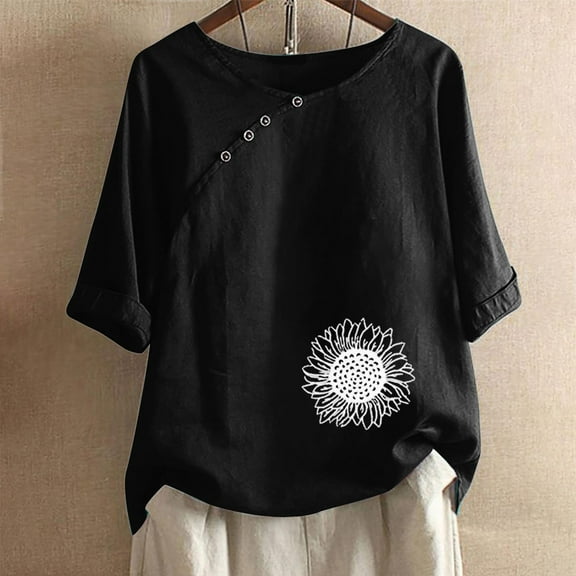 Women Cotton Blend Crew Neck Short Sleeve Basic Tunic Tee Shirts Tops Blouse