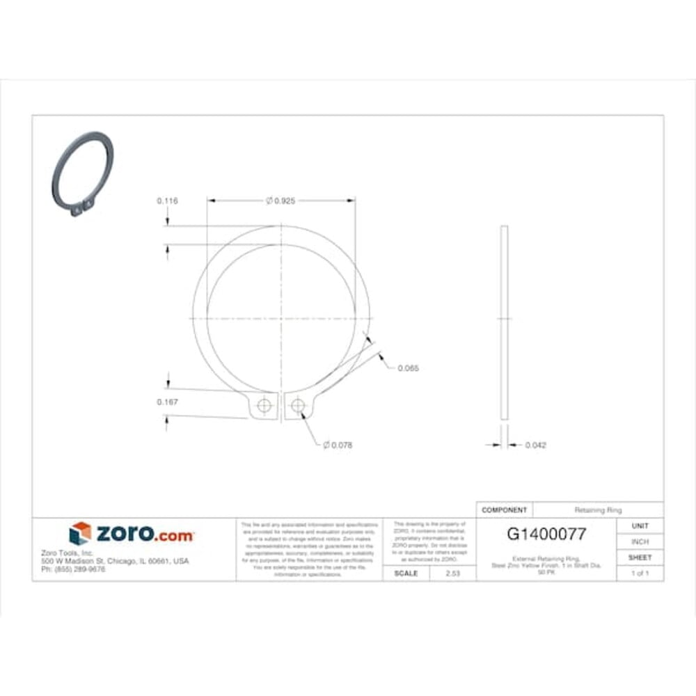External Retaining Ring, Steel, Zinc Yellow Finish, 50 PK SH-100ST ZD