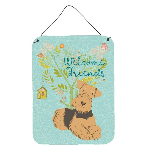 Carolines Treasures BB7625DS1216 Welcome Friends Airedale Terrier Wall or Door Hanging Prints 12x16 multicolor
