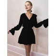thumbnail image 6 of Womens V Neck Casual Long Sleeve Dresses Summer Loose High Waist Ruffle Pleated Cute Mini Short Dress, 6 of 8