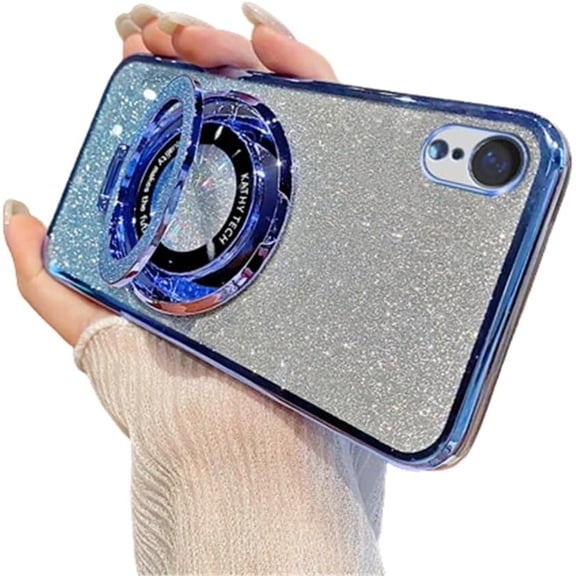 Magnetic Case for iPhone XR Case Sparkle Cute with Stand Phone Case [Compatible with MagSafe] Slim Glitter Card Shockproof Protective Women Girls Case for iPhone XR Blue YD