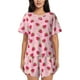 thumbnail image 1 of Balery Strawberries Conjunto de Pijama para Mujer con Estampado, Dos Piezas de Manga Corta y Shorts, Ropa de Dormir Suave con Cuello Redondo y Bolsillos-Small, 1 of 6