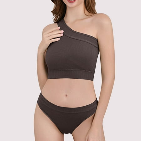 Women s Wireless Gathering Sports Bra and Panty Set Solid Color High Elasticity Underwear Sexy Fashion Four Season Breathable Comfort Lingerie Free Size Fits Bust 60-100cm Waist 60-100cm