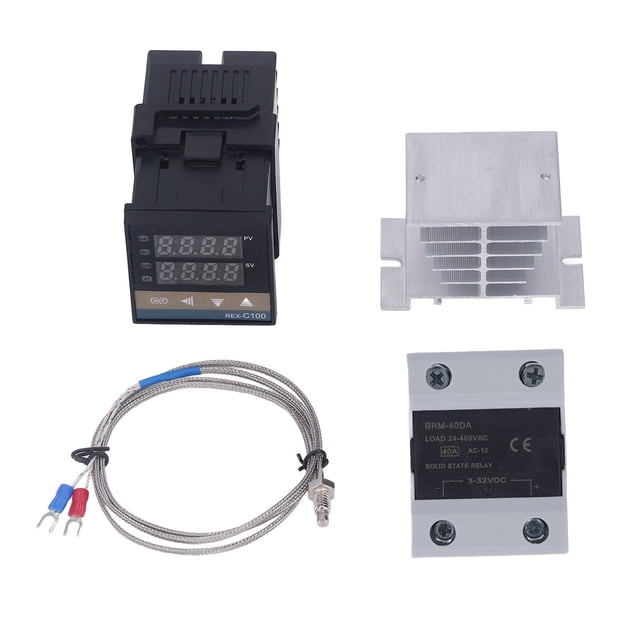 Digital PID Thermostat Fast Accurate Heater Temperature Controller with SSR K Thermocouple White Heat Sink 100‑240V 40A