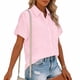 thumbnail image 5 of Tops de Manga Corta de Verano para las Mujeres de la Moda Color Sólido de Lino Cuadrado Borde con Botones, 5 of 6