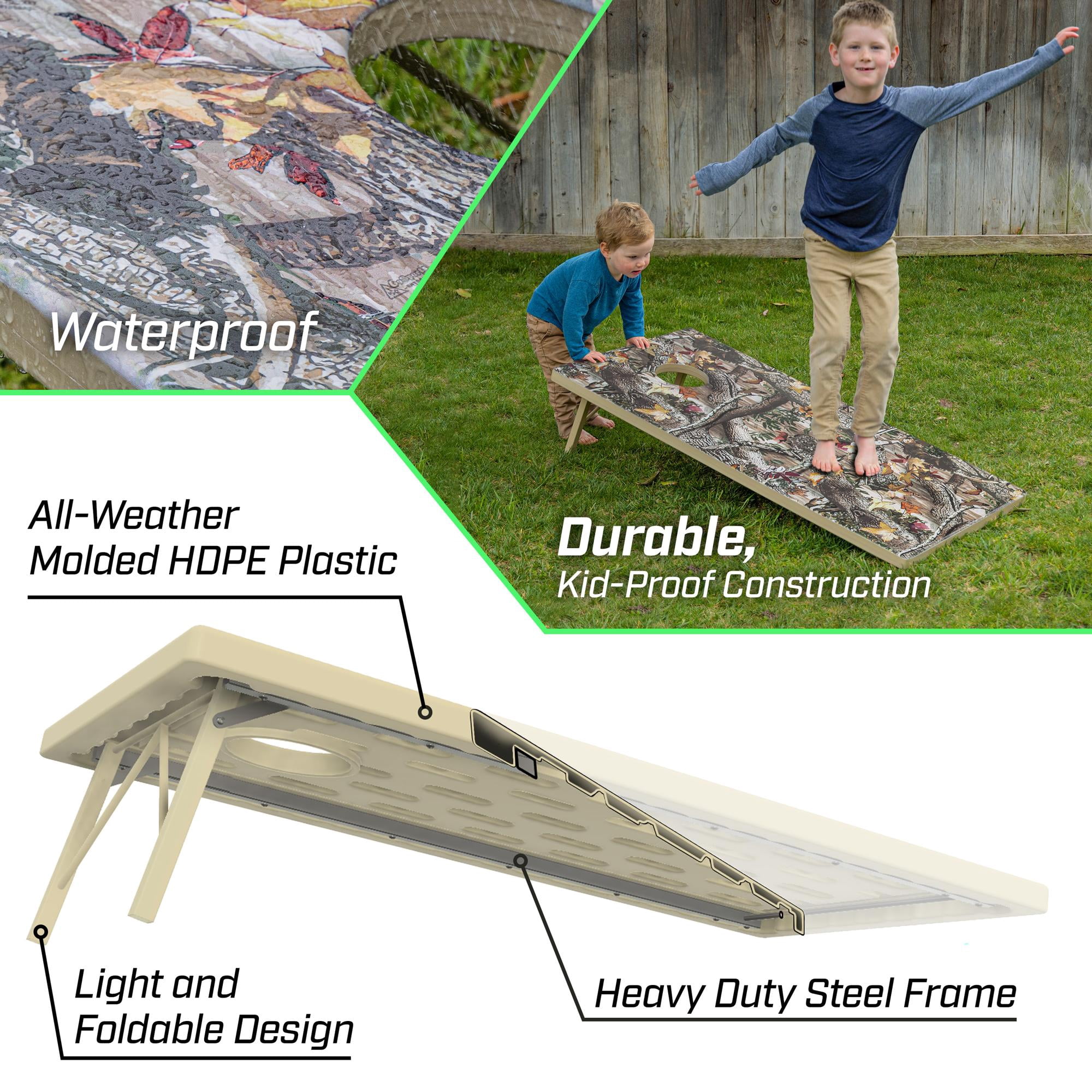 GoSports Tough Toss All Weather Cornhole Outdoor Game - 2 Regulation Size Boards, 8 Bean Bags, and Carry Case - Woodland Camo