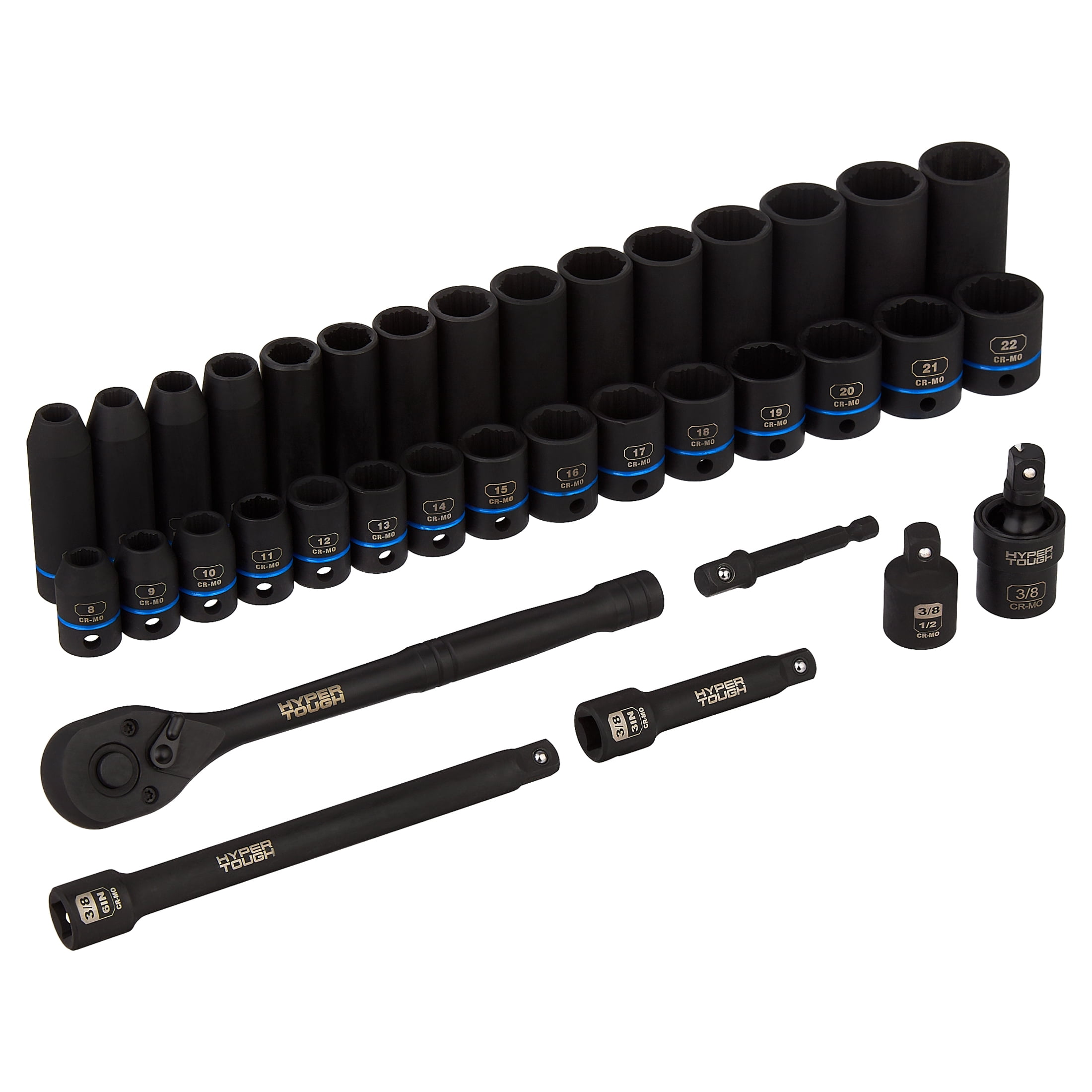 Hyper Tough 36-Piece 3/8-inch Drive Metric CRMO Impact Socket Set (mm)