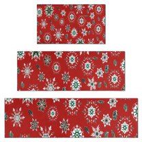 Red Christmas Snowflake Pattern Kitchen Rugs Sets Of 3,Kitchen Runner Rugs Non Skid Washable,Decorative Kitchen Floor Mats for Kitchen,Sink,Laundry,17"x30"  17"x47"   17"x59"