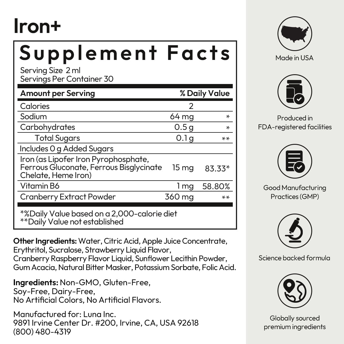 BIGVITA Iron+ | High Absorption Supplement with Microencapsulated Iron Drops + Folate, B6 & Cranberry Extract | No Metallic Taste, Mixed Berry Flavor, Gentle on Stomach | Energy & Hormonal Support