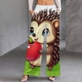 thumbnail image 2 of Cute Hedgehog with Apple Women's Casual Wide Leg Pants Comfort Pockets Elastic Waist Loose Fit Pants, 2 of 7