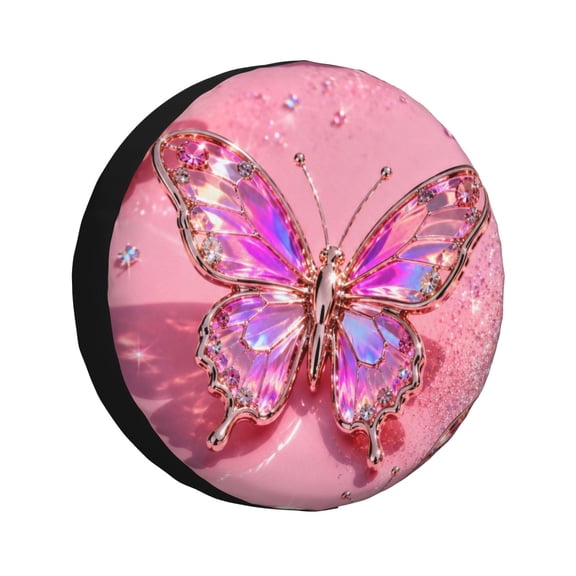 Pink Shiny Butterfly Universal Spare Tire Cover,14,15,16,17 Inch