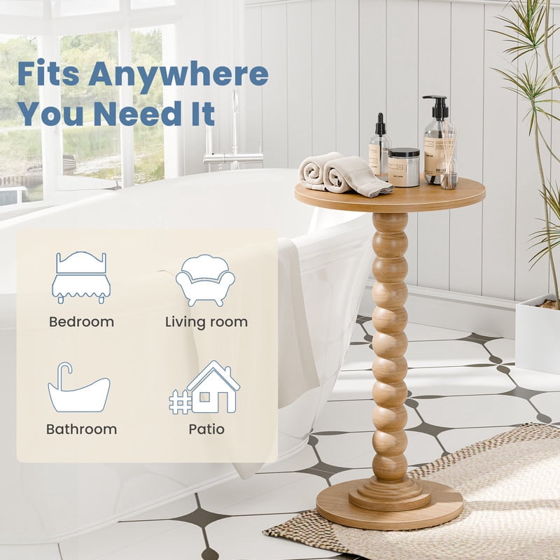 Gianna Round Side Table - Solid Wood Leg Small Drink Table for Living Room Bedroom Office,Wood