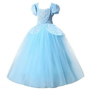 HAWEE Princess Dress Cinderella Costume for Girls Puff Sleeves Fancy Party Blue Dress Up Cosplay Outfit