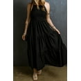thumbnail image 4 of Women's Black Spaghetti Straps Smocked Pleated Maxi Dress, 4 of 7