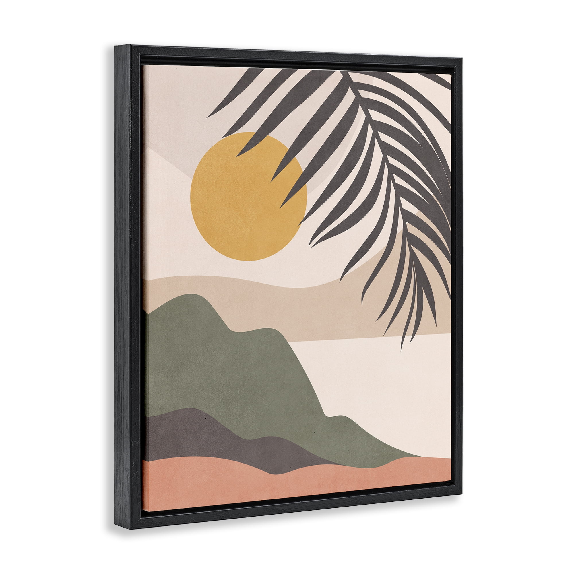 Stupell Industries Tropical Boho Scene Landscape & Nature Painting Black Floater Framed Canvas Art Print Wall Art, 17 x 21