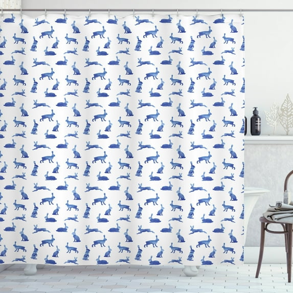 Ambesonne Bunny Shower Curtain, Watercolor Effect Pattern, 69"Wx75"L, Cobalt Blue Sky Blue